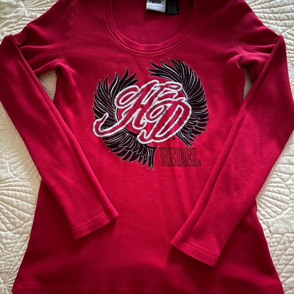 Red Long Sleeve Top with Embroidered Design